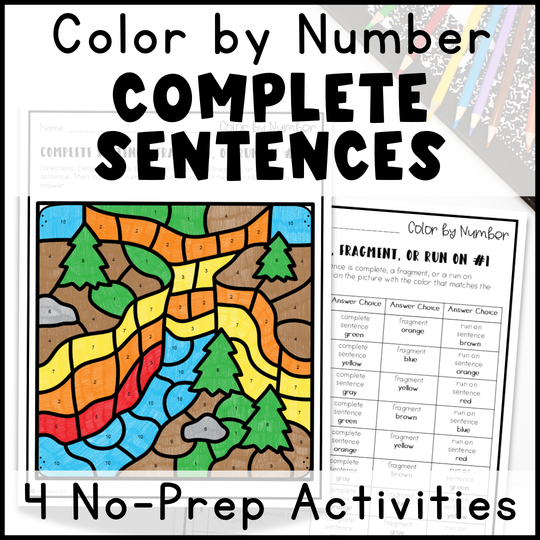 Complete Sentences Color by Number Activity