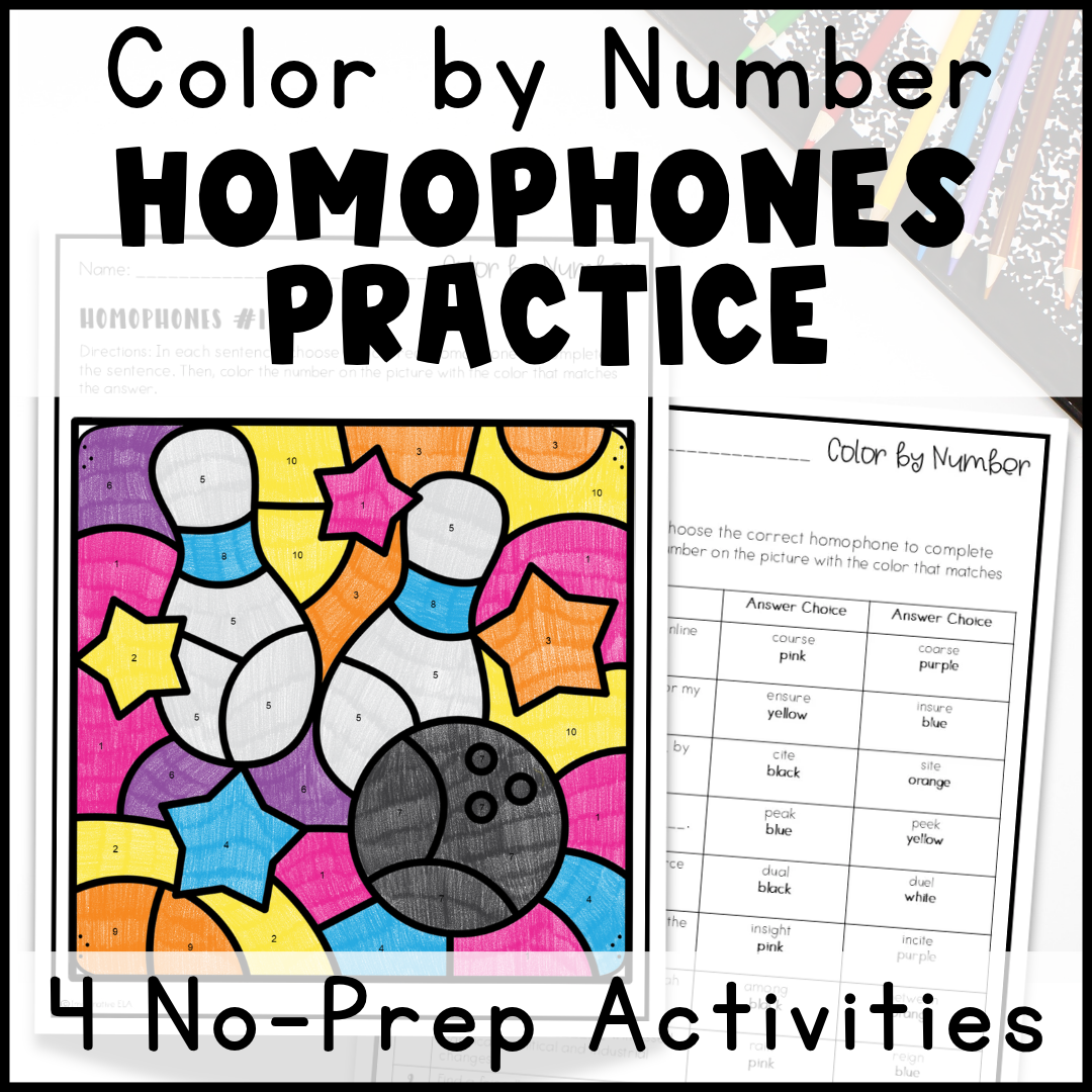 Homophones Color by Number Activity